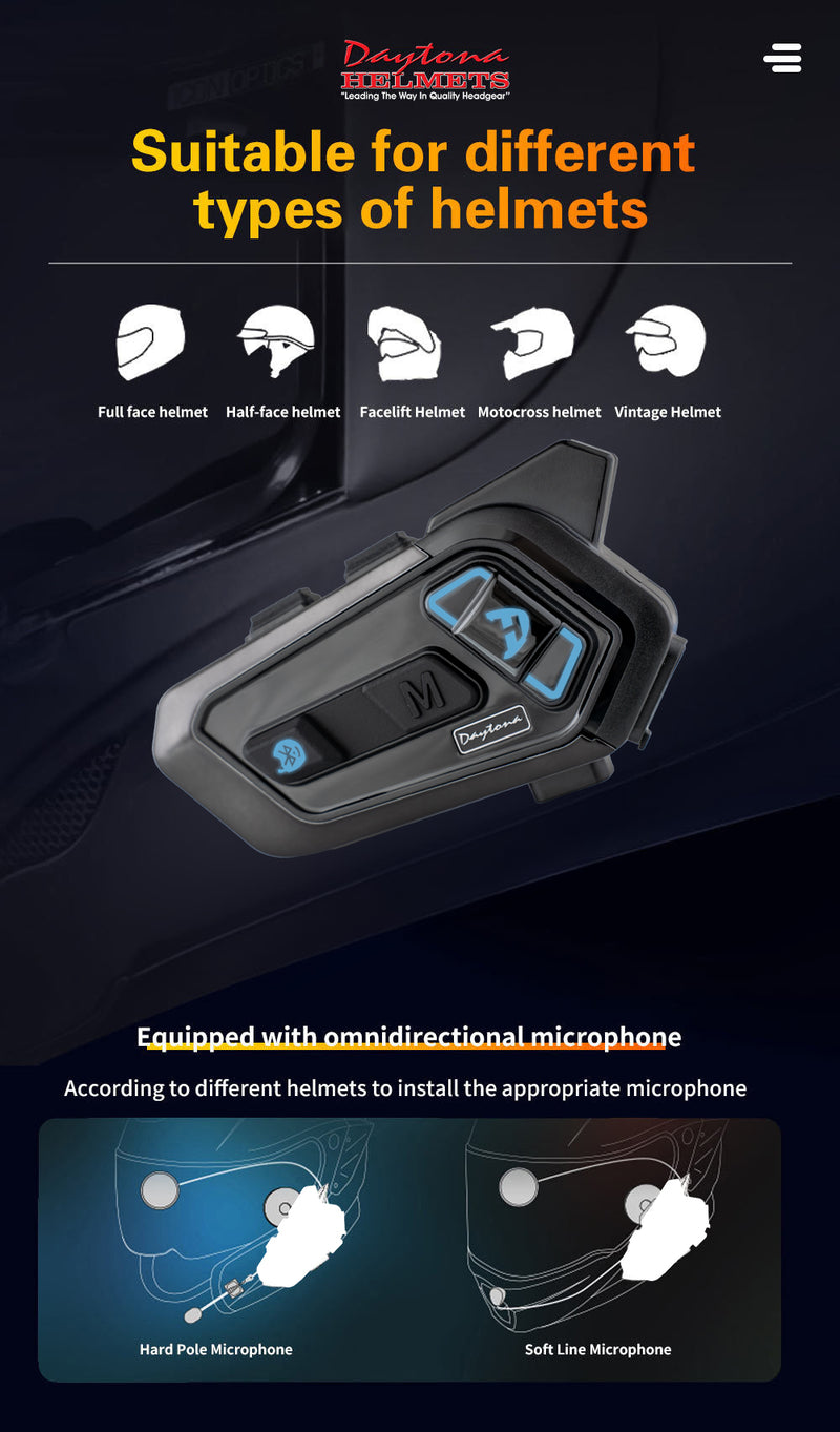 Load image into Gallery viewer, Daytona Helmets Motorcycle Bluetooth Headset - Motorcycle Communication System For All Types of Helmets - 2