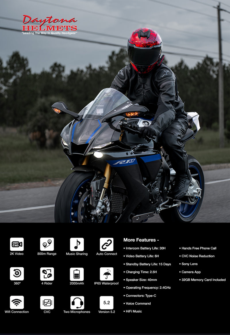 Load image into Gallery viewer, Daytona Helmets Motorcycle Bluetooth Headset - Motorcycle Communication System For All Types of Helmets - Cam