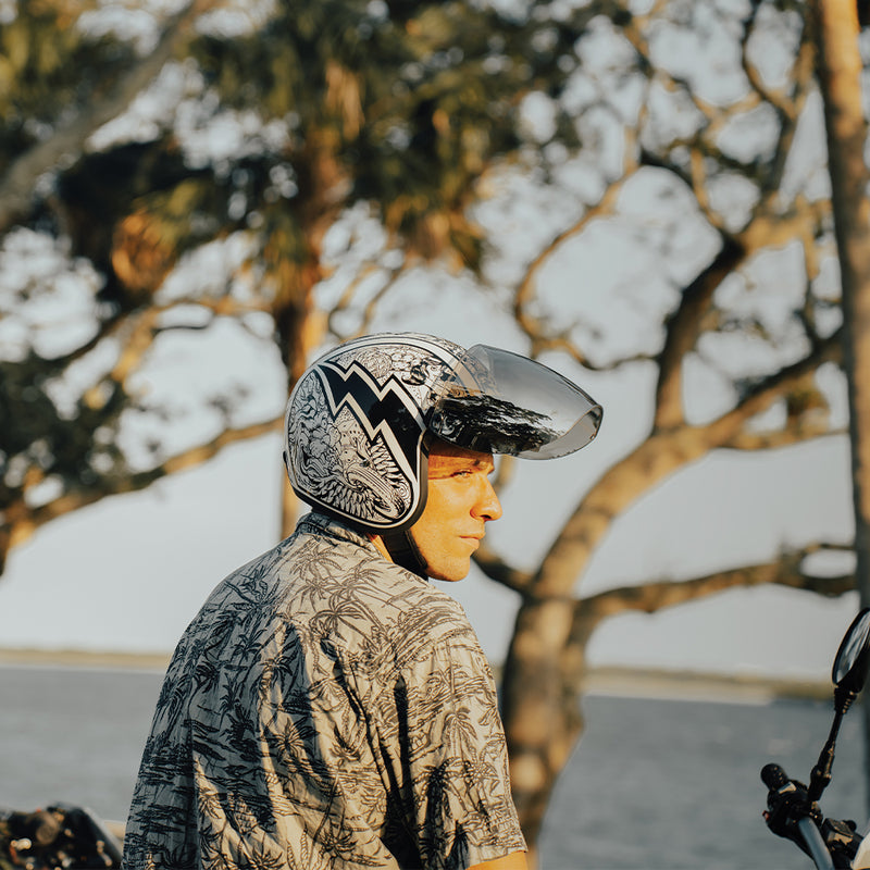 Load image into Gallery viewer, DOT Approved Daytona Cruiser Open Face Motorcycle Helmet - Men, Women & Youth - With Visor & Graphics - W/ Graffiti