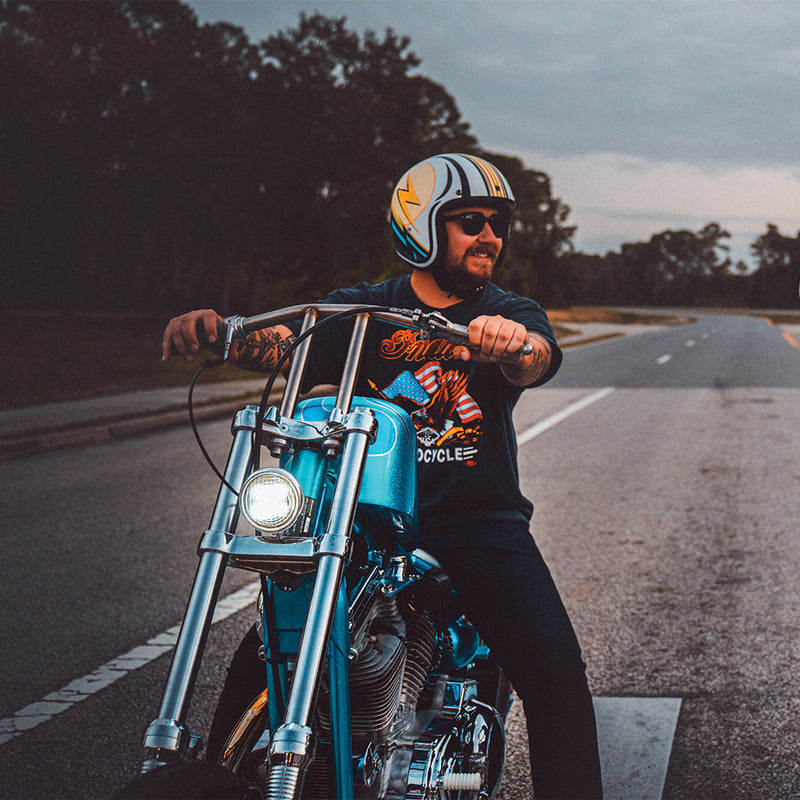Load image into Gallery viewer, DOT Approved Daytona Cruiser Open Face Motorcycle Helmet - Men, Women & Youth - With Visor & Graphics - W/ Lightning