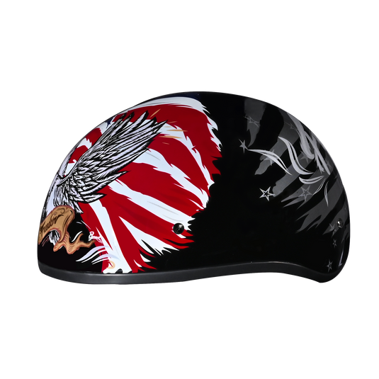 DOT Approved Daytona Motorcycle Half Face Helmet - Skull Cap Graphics for Men, Scooters, ATVs, UTVs & Choppers - W/ Freedom 2.0