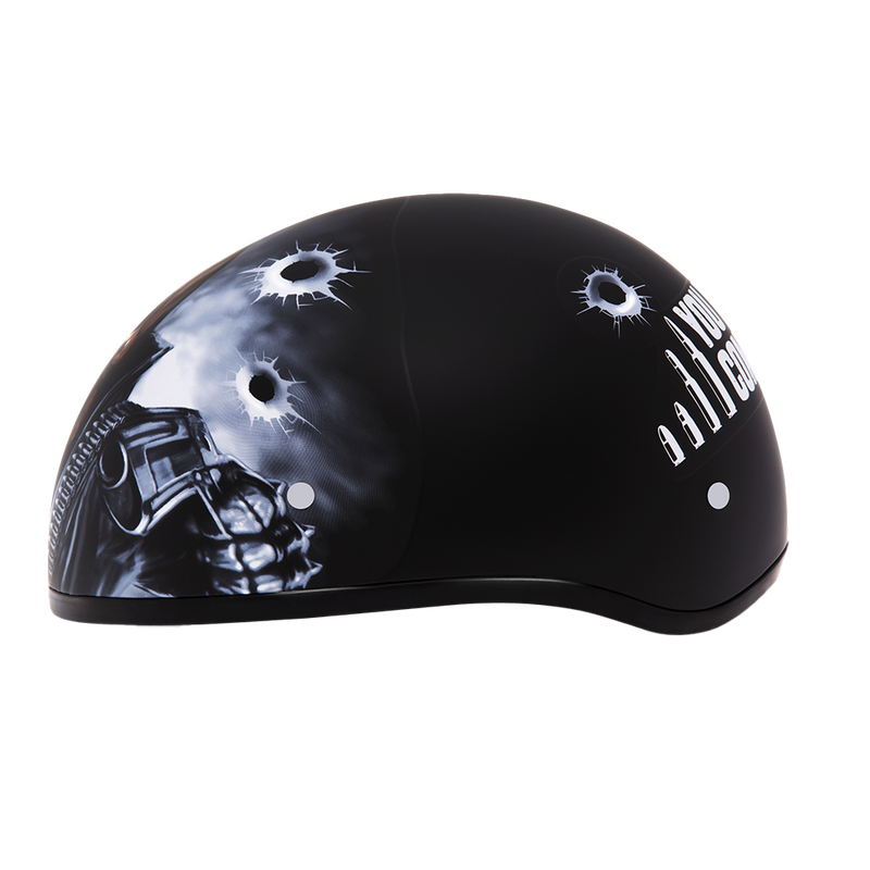 Load image into Gallery viewer, DOT Approved Daytona Motorcycle Half Face Helmet - Skull Cap Graphics for Men, Scooters, ATVs, UTVs &amp; Choppers - W/ Come Get &#39;Em
