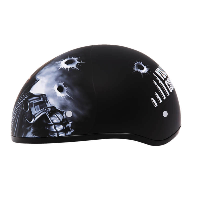 Load image into Gallery viewer, DOT Approved Daytona Motorcycle Half Face Helmet - Skull Cap Graphics for Men & Women, Scooters, ATVs, UTVs & Choppers - W/ Come Get 'Em