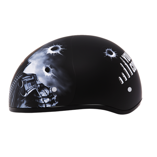 DOT Approved Daytona Motorcycle Half Face Helmet - Skull Cap Graphics for Men & Women, Scooters, ATVs, UTVs & Choppers - W/ Come Get 'Em