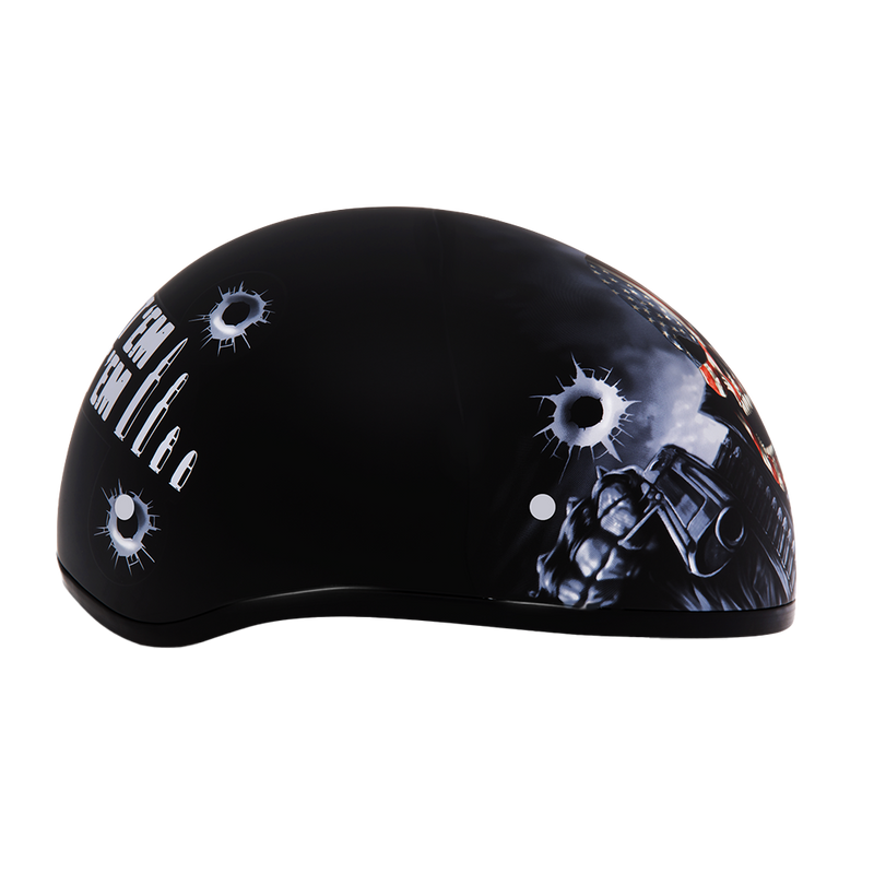 Load image into Gallery viewer, DOT Approved Daytona Motorcycle Half Face Helmet - Skull Cap Graphics for Men, Scooters, ATVs, UTVs &amp; Choppers - W/ Come Get &#39;Em
