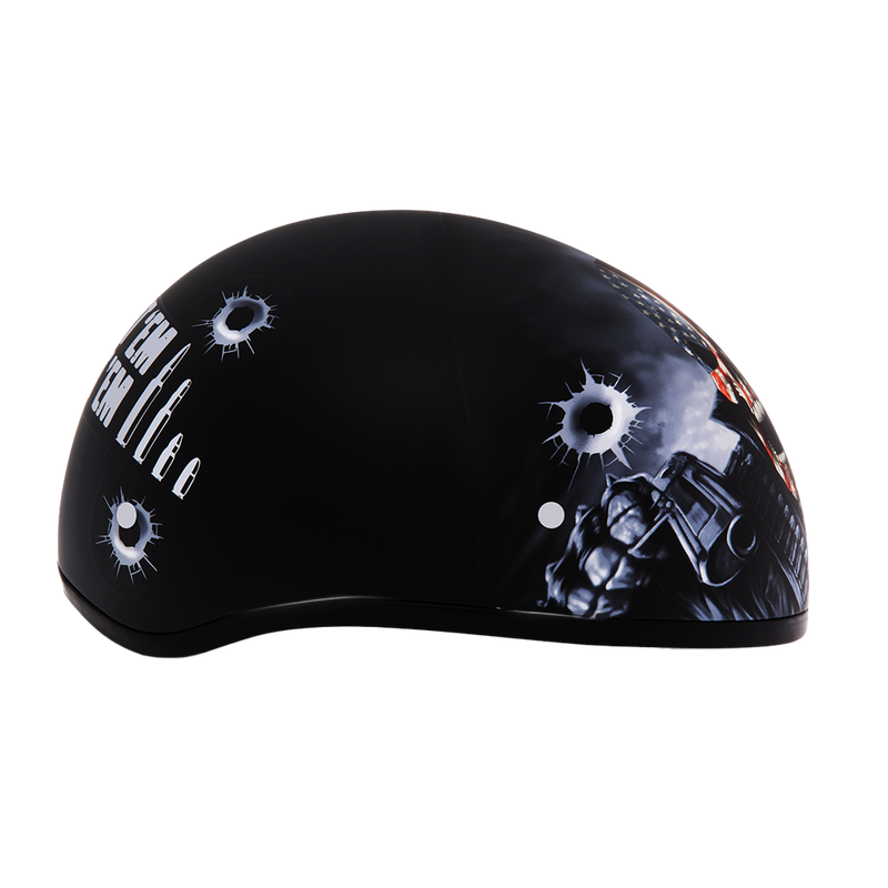 Load image into Gallery viewer, DOT Approved Daytona Motorcycle Half Face Helmet - Skull Cap Graphics for Men & Women, Scooters, ATVs, UTVs & Choppers - W/ Come Get 'Em