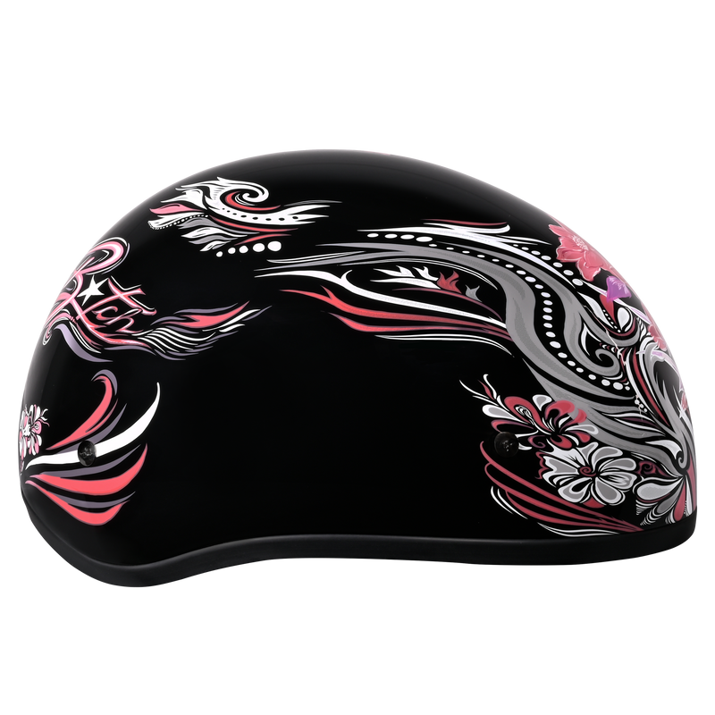 Load image into Gallery viewer, DOT Approved Daytona Motorcycle Half Face Helmet - Skull Cap Graphics for Men & Women, Scooters, ATVs, UTVs & Choppers - W/ Boss Bitch