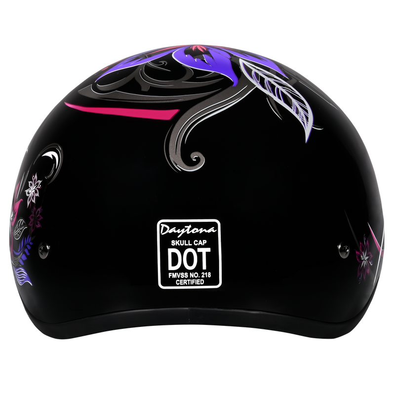Load image into Gallery viewer, DOT Approved Daytona Motorcycle Half Face Helmet - Skull Cap Graphics for Men & Women, Scooters, ATVs, UTVs & Choppers - W/ Flowers