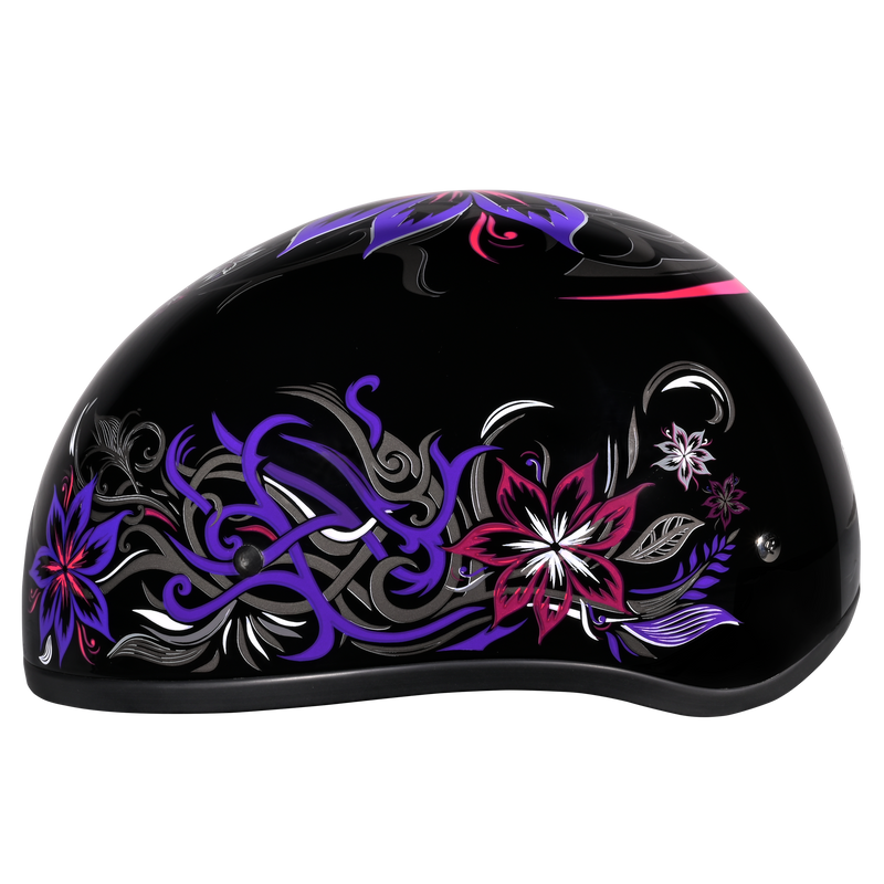 Load image into Gallery viewer, DOT Approved Daytona Motorcycle Half Face Helmet - Skull Cap Graphics for Men & Women, Scooters, ATVs, UTVs & Choppers - W/ Flowers