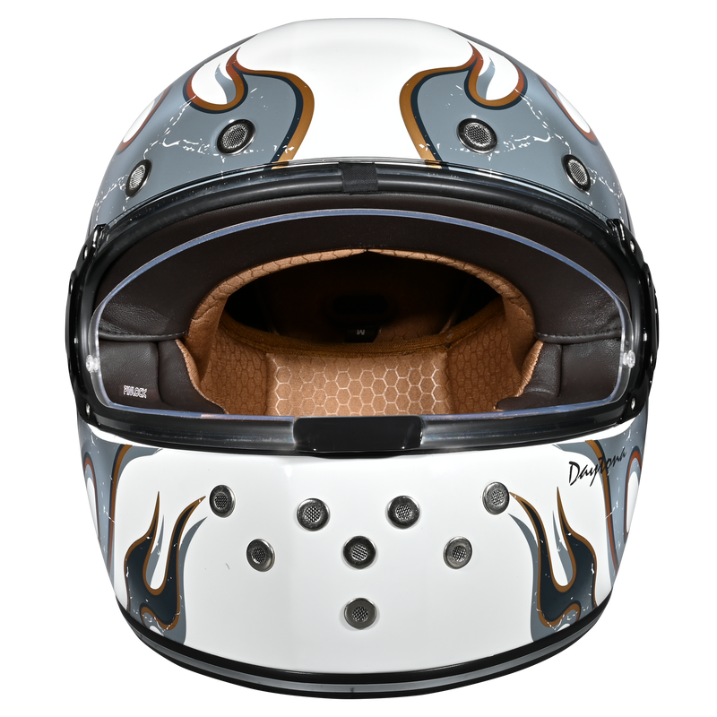 Load image into Gallery viewer, DOT Daytona Retro Full Face Motorcycle Helmet: Vintage Style for Men, Women, & Youth - W/ Flames