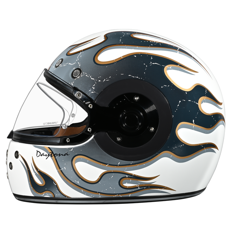 Load image into Gallery viewer, DOT Daytona Retro Full Face Motorcycle Helmet: Vintage Style for Men, Women, & Youth - W/ Flames