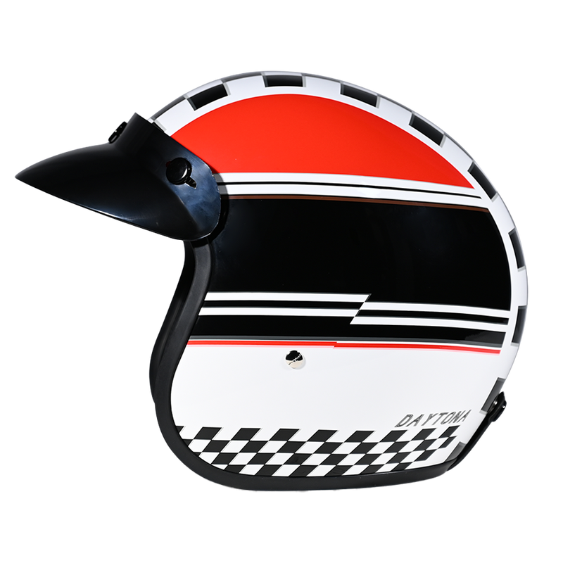 Load image into Gallery viewer, DOT Approved Daytona Cruiser Open Face Motorcycle Helmet - Men, Women &amp; Youth - With Visor &amp; Graphics - W/ Daytona Classic
