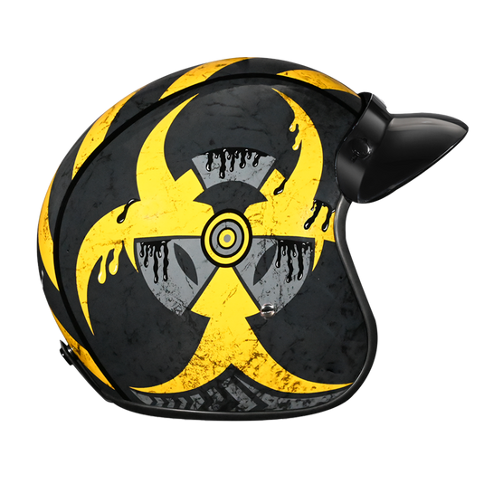 DOT Approved Daytona Cruiser Open Face Motorcycle Helmet - Men, Women & Youth - With Visor & Graphics - W/ Toxic