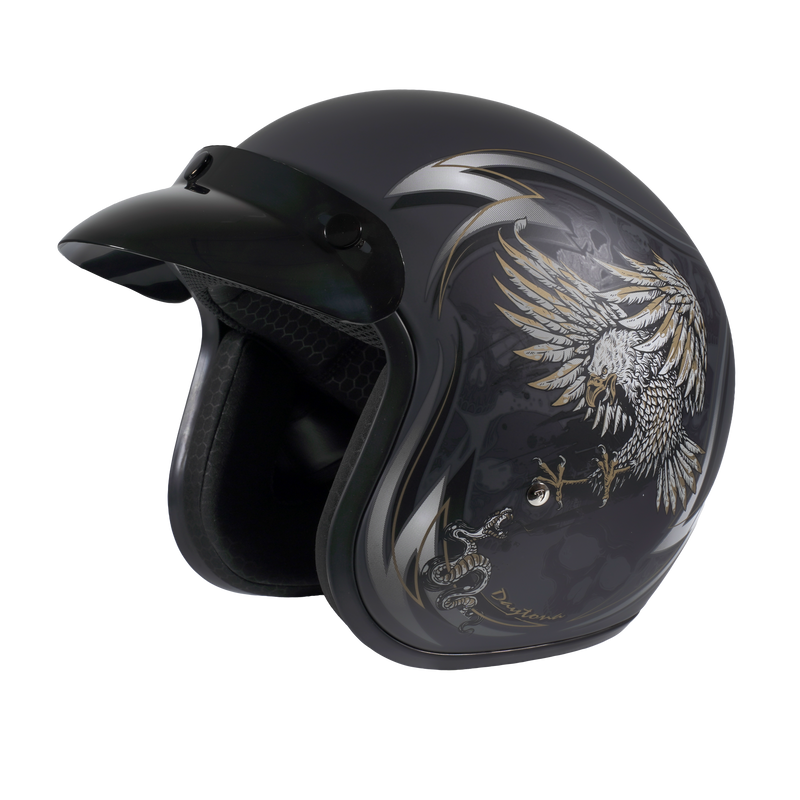 Load image into Gallery viewer, DOT Approved Daytona Cruiser Open Face Motorcycle Helmet - Men, Women & Youth - With Visor & Graphics - W/ Wild Soul