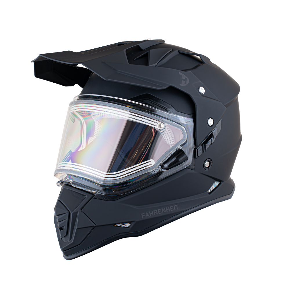 black dual sport motorcycle helmet D.O.T. Daytona Fahrenheit- Dull Black – Daytona Helmets