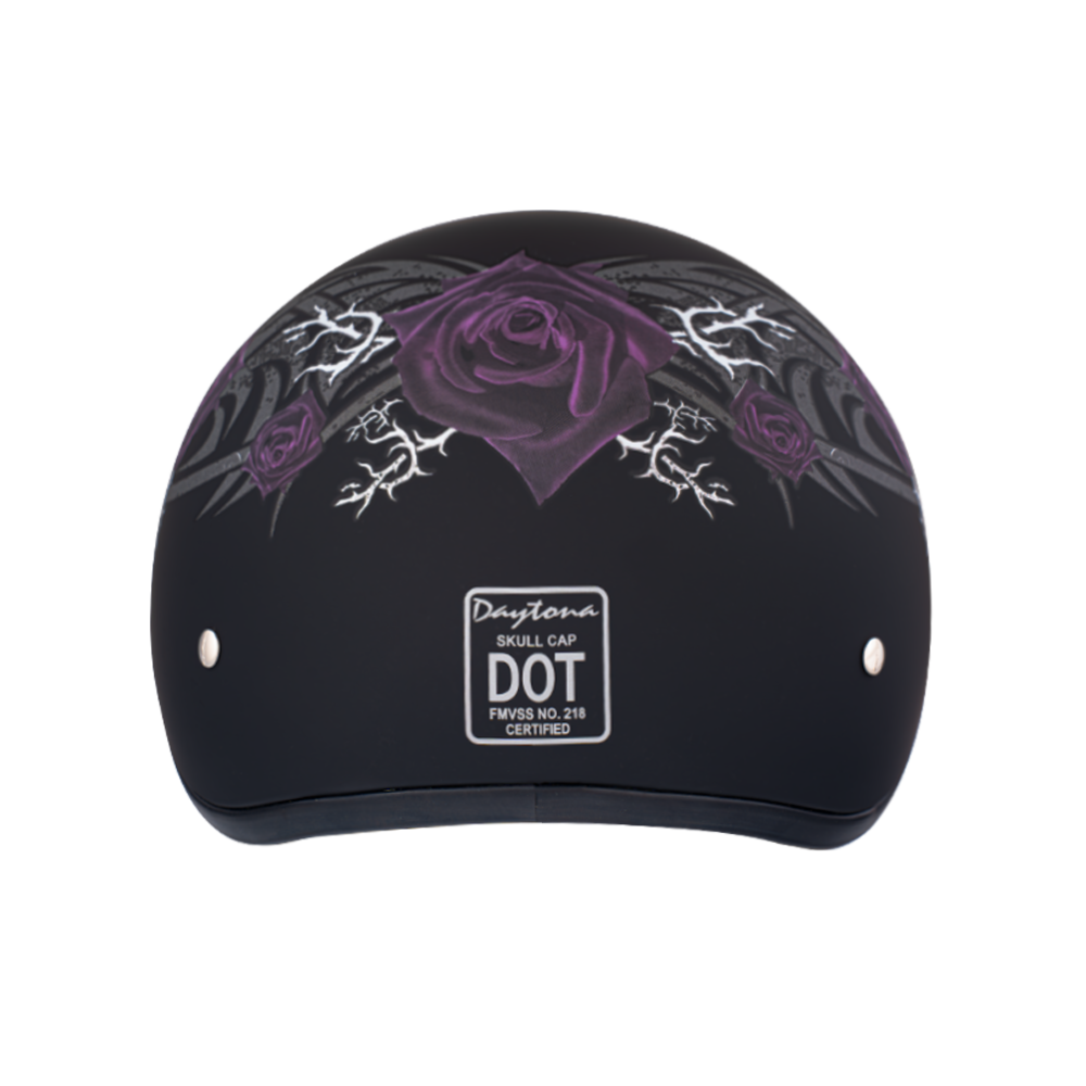 dot approved baseball cap motorcycle helmets Daytona Women's Skull Cap Purple Rose Half Helmet
