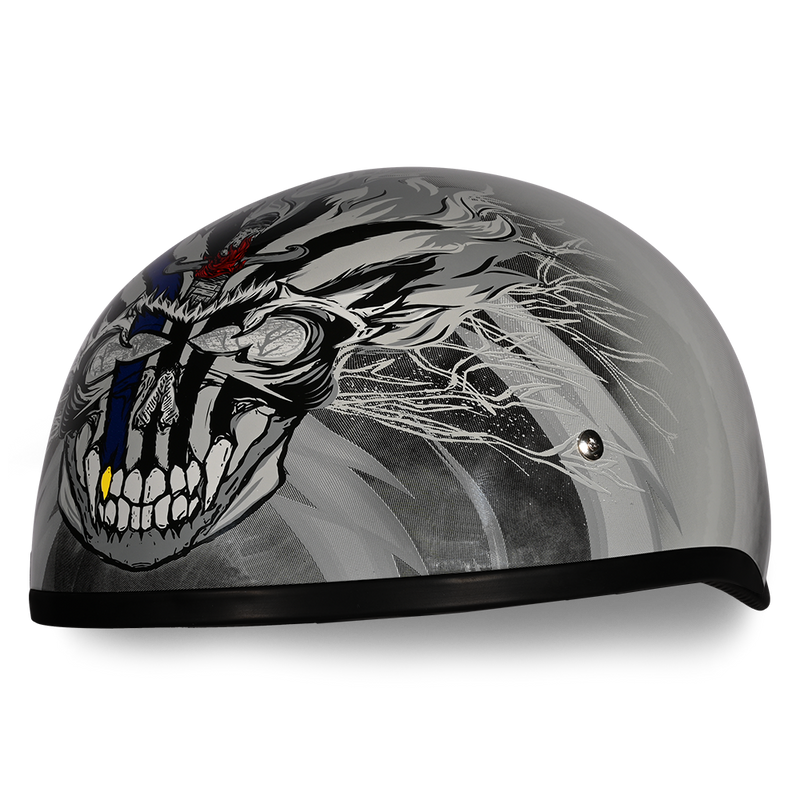 Load image into Gallery viewer, DOT Approved Daytona Motorcycle Half Face Helmet - Skull Cap Graphics for Men & Women, Scooters, ATVs, UTVs & Choppers - W/ Thunder
