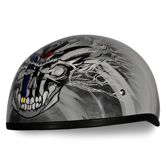 DOT Approved Daytona Motorcycle Half Face Helmet - Skull Cap Graphics for Men & Women, Scooters, ATVs, UTVs & Choppers - W/ Thunder