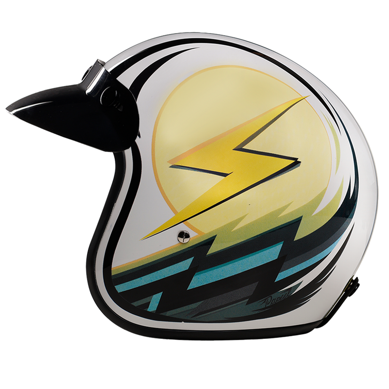 Load image into Gallery viewer, DOT Approved Daytona Cruiser Open Face Motorcycle Helmet - Men, Women &amp; Youth - With Visor &amp; Graphics - W/ Lightning
