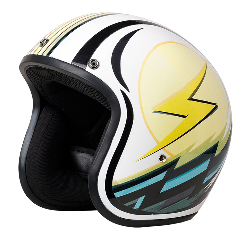 Load image into Gallery viewer, DOT Approved Daytona Cruiser Open Face Motorcycle Helmet - Men, Women &amp; Youth - With Visor &amp; Graphics - W/ Lightning
