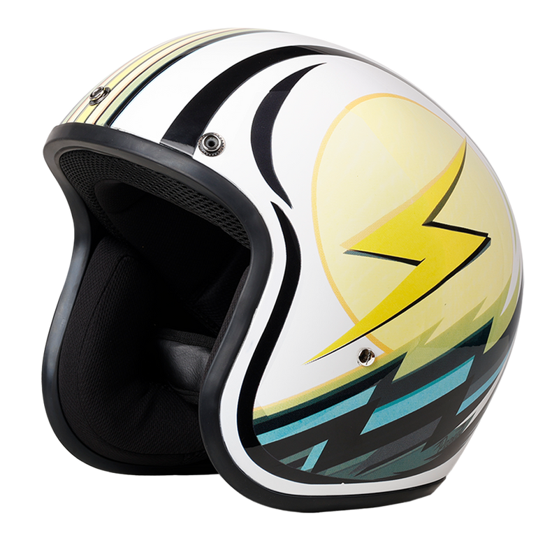 Load image into Gallery viewer, DOT Approved Daytona Cruiser Open Face Motorcycle Helmet - Men, Women & Youth - With Visor & Graphics - W/ Lightning