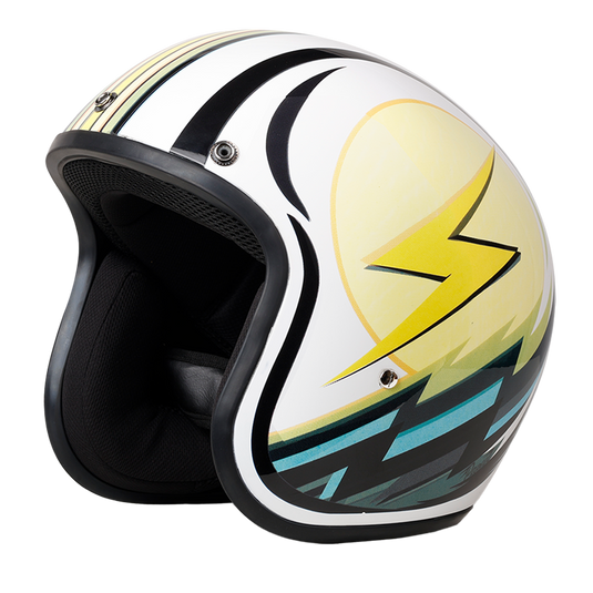 DOT Approved Daytona Cruiser Open Face Motorcycle Helmet - Men, Women & Youth - With Visor & Graphics - W/ Lightning