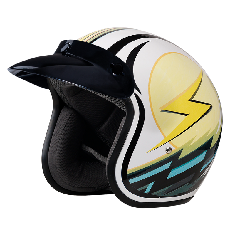 Load image into Gallery viewer, DOT Approved Daytona Cruiser Open Face Motorcycle Helmet - Men, Women &amp; Youth - With Visor &amp; Graphics - W/ Lightning
