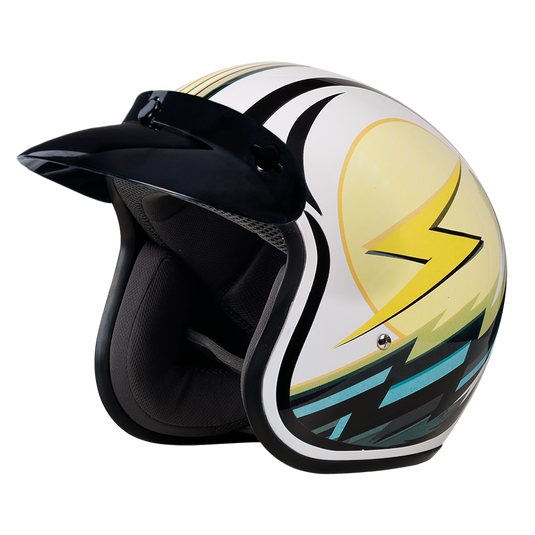 DOT Approved Daytona Cruiser Open Face Motorcycle Helmet - Men, Women & Youth - With Visor & Graphics - W/ Lightning