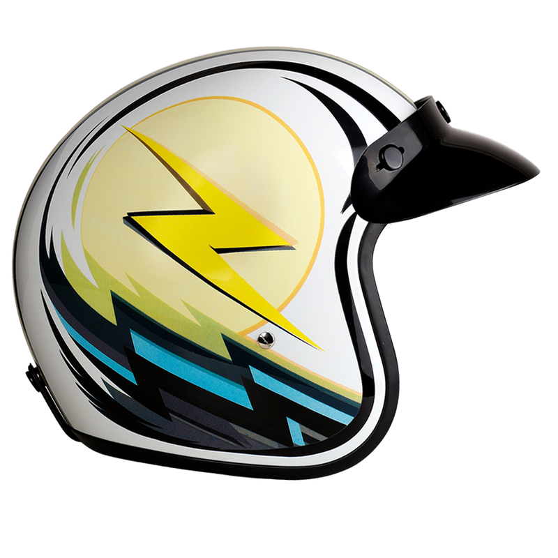 Load image into Gallery viewer, DOT Approved Daytona Cruiser Open Face Motorcycle Helmet - Men, Women &amp; Youth - With Visor &amp; Graphics - W/ Lightning
