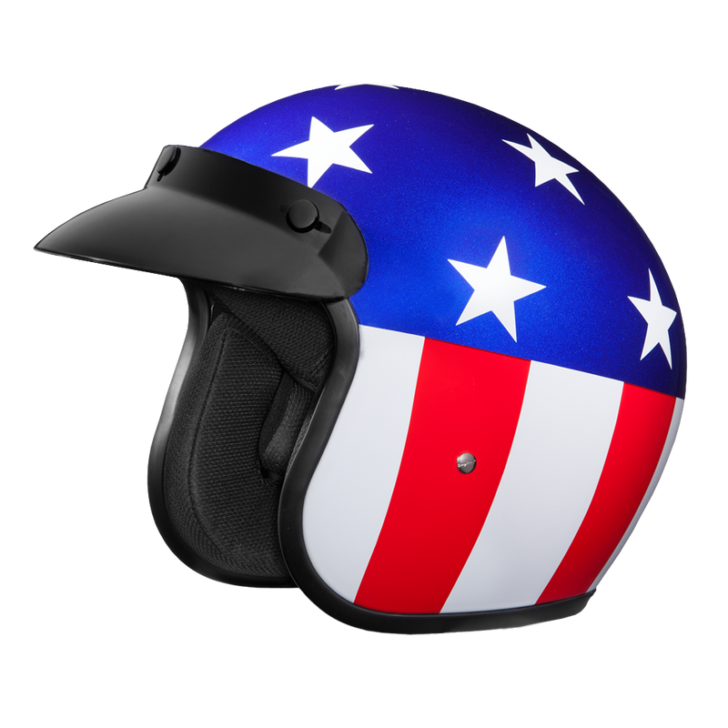 Load image into Gallery viewer, DOT Approved Daytona Cruiser Open Face Motorcycle Helmet - Men, Women &amp; Youth - With Visor &amp; Graphics - W/ Captain America
