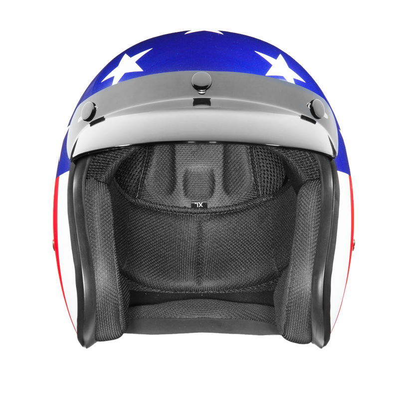 Load image into Gallery viewer, DOT Approved Daytona Cruiser Open Face Motorcycle Helmet - Men, Women &amp; Youth - With Visor &amp; Graphics - W/ Captain America
