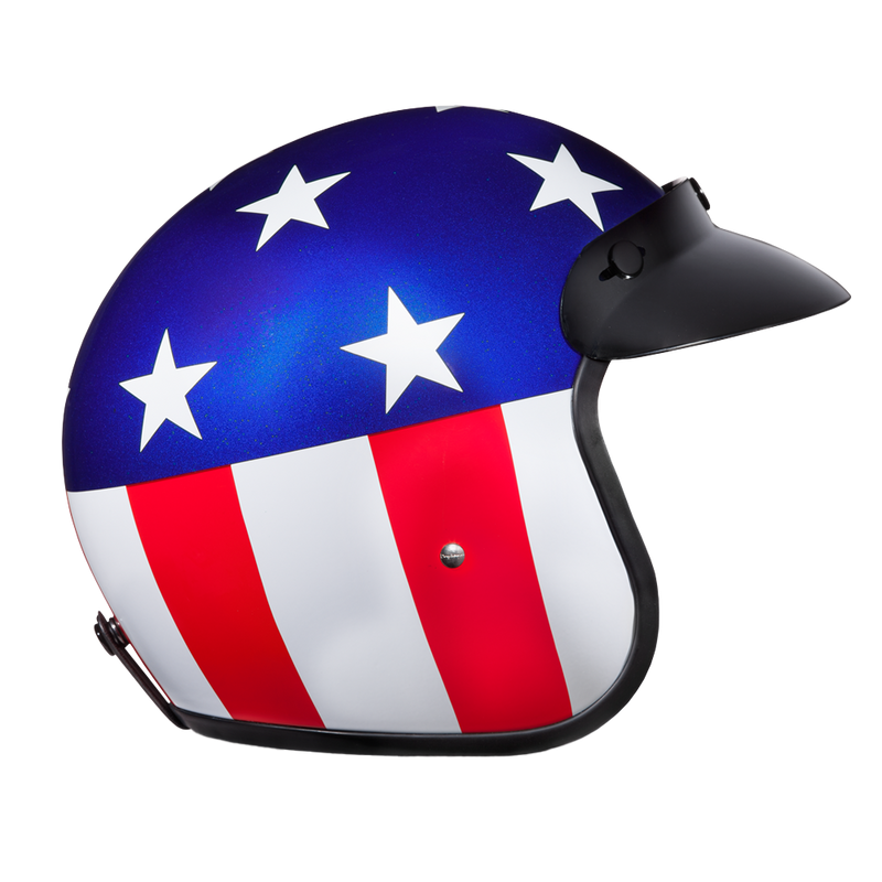 Load image into Gallery viewer, DOT Approved Daytona Cruiser Open Face Motorcycle Helmet - Men, Women &amp; Youth - With Visor &amp; Graphics - W/ Captain America
