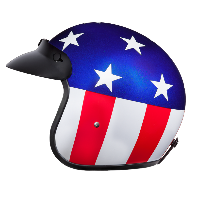 Load image into Gallery viewer, DOT Approved Daytona Cruiser Open Face Motorcycle Helmet - Men, Women &amp; Youth - With Visor &amp; Graphics - W/ Captain America
