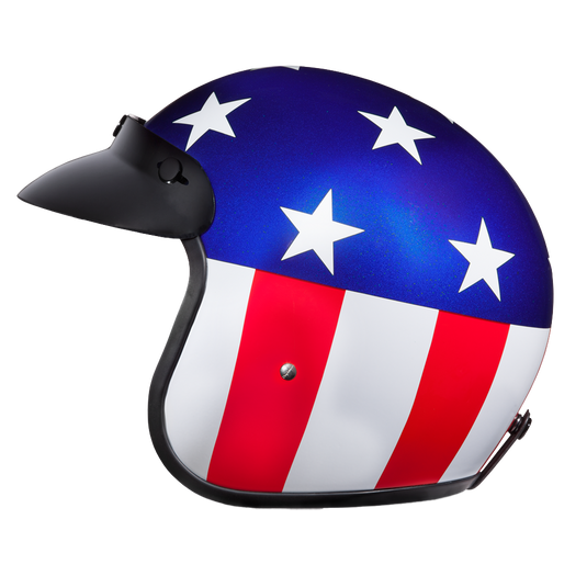 DOT Approved Daytona Cruiser Open Face Motorcycle Helmet - Men, Women & Youth - With Visor & Graphics - W/ Captain America