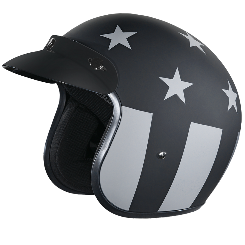 Load image into Gallery viewer, DOT Approved Daytona Cruiser Open Face Motorcycle Helmet - Men, Women & Youth - With Visor & Graphics - W/ Captain America Stealth