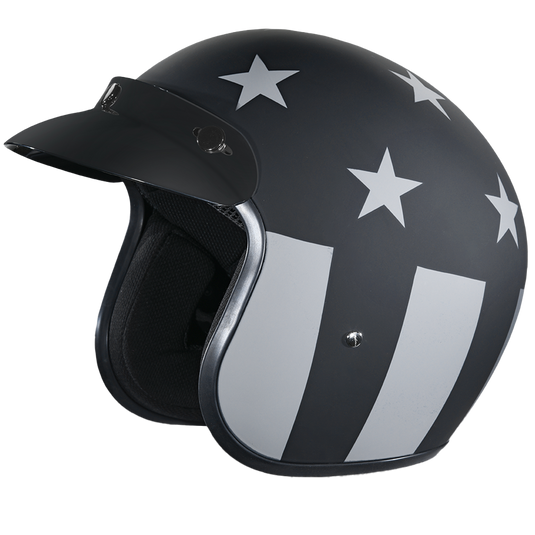 DOT Daytona Cruiser Open Face Motorcycle Helmet - Men, Women & Youth - With Visor & Graphics - W/ Captain America Stealth