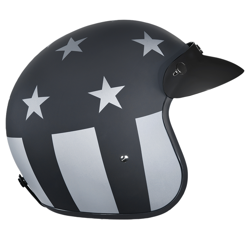 Load image into Gallery viewer, DOT Daytona Cruiser Open Face Motorcycle Helmet - Men, Women &amp; Youth - With Visor &amp; Graphics - W/ Captain America Stealth
