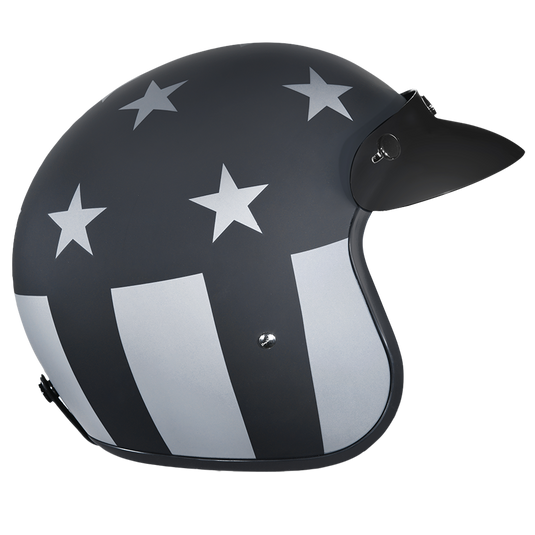 DOT Approved Daytona Cruiser Open Face Motorcycle Helmet - Men, Women & Youth - With Visor & Graphics - W/ Captain America Stealth