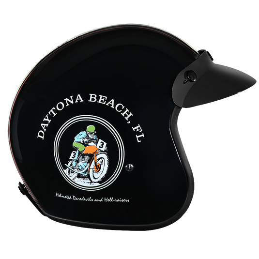 DOT Approved Daytona Cruiser Open Face Motorcycle Helmet - Men, Women & Youth - With Visor & Graphics - W/ Daytona 30th