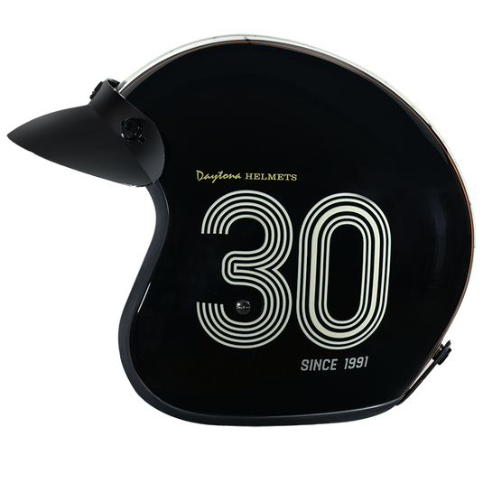 DOT Approved Daytona Cruiser Open Face Motorcycle Helmet - Men, Women & Youth - With Visor & Graphics - W/ Daytona 30th