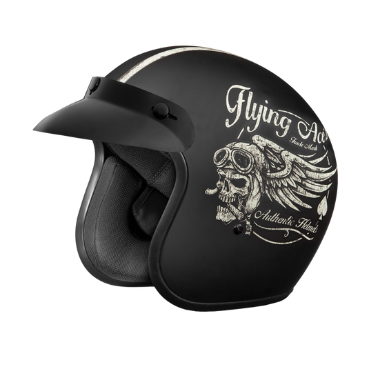 DOT Approved Daytona Cruiser Open Face Motorcycle Helmet - Men, Women & Youth - With Visor & Graphics - W/ Flying Ace's