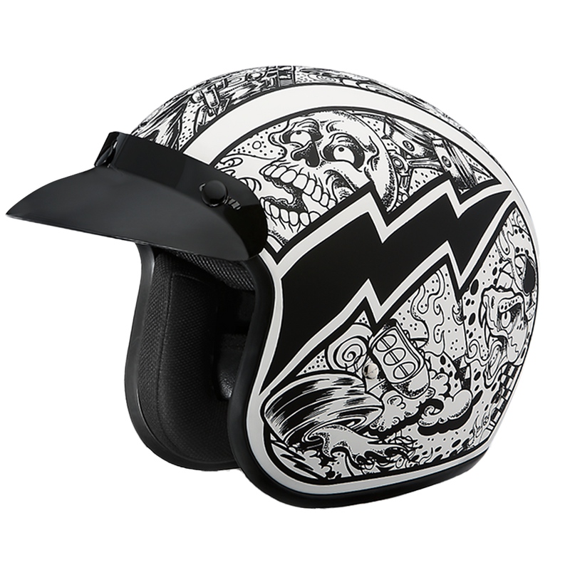 Load image into Gallery viewer, DOT Approved Daytona Cruiser Open Face Motorcycle Helmet - Men, Women & Youth - With Visor & Graphics - W/ Graffiti