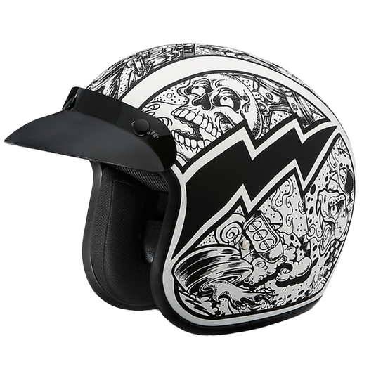 DOT Approved Daytona Cruiser Open Face Motorcycle Helmet - Men, Women & Youth - With Visor & Graphics - W/ Graffiti