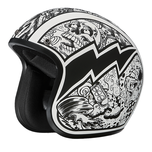 DOT Approved Daytona Cruiser Open Face Motorcycle Helmet - Men, Women & Youth - With Visor & Graphics - W/ Graffiti