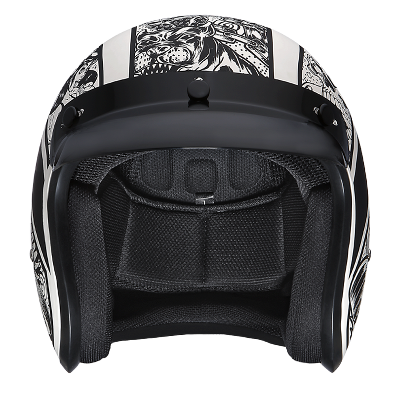 Load image into Gallery viewer, DOT Approved Daytona Cruiser Open Face Motorcycle Helmet - Men, Women &amp; Youth - With Visor &amp; Graphics - W/ Graffiti
