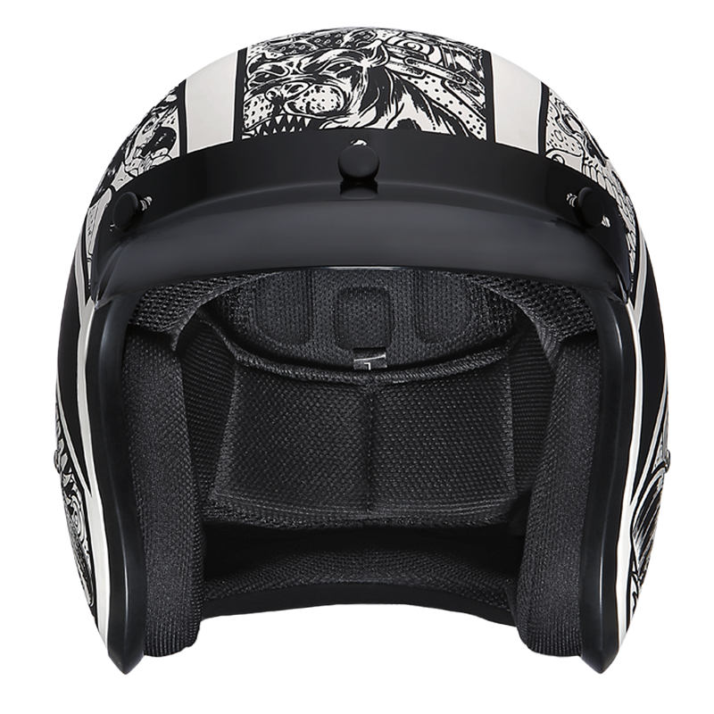 Load image into Gallery viewer, DOT Approved Daytona Cruiser Open Face Motorcycle Helmet - Men, Women & Youth - With Visor & Graphics - W/ Graffiti