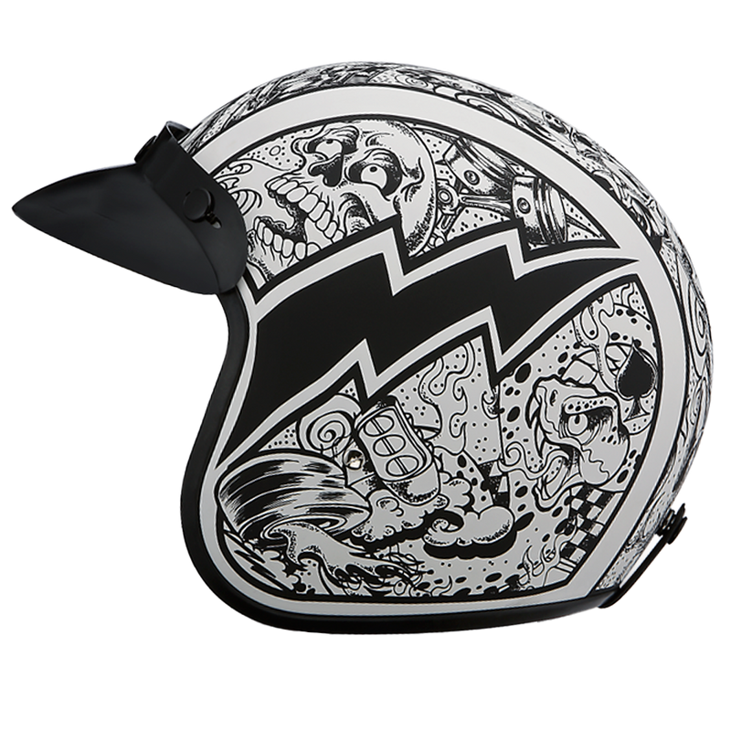 Load image into Gallery viewer, DOT Approved Daytona Cruiser Open Face Motorcycle Helmet - Men, Women & Youth - With Visor & Graphics - W/ Graffiti
