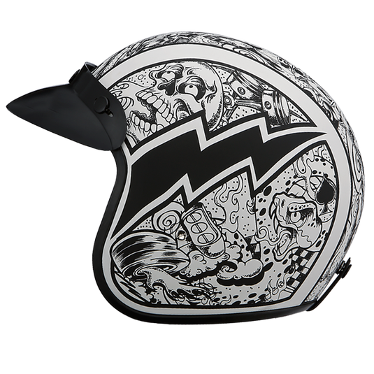 DOT Approved Daytona Cruiser Open Face Motorcycle Helmet - Men, Women & Youth - With Visor & Graphics - W/ Graffiti
