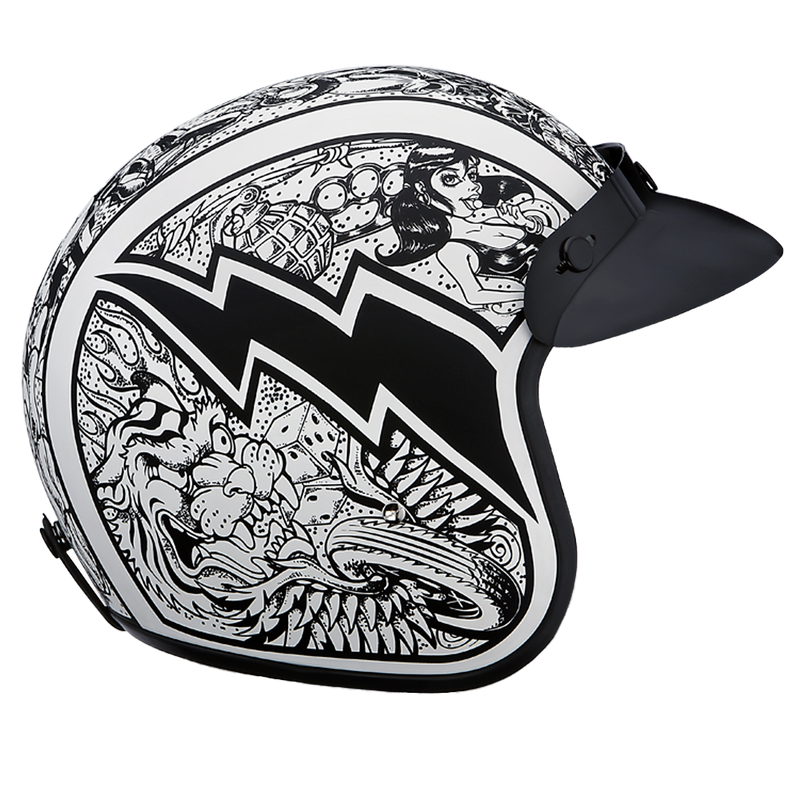 Load image into Gallery viewer, DOT Approved Daytona Cruiser Open Face Motorcycle Helmet - Men, Women & Youth - With Visor & Graphics - W/ Graffiti