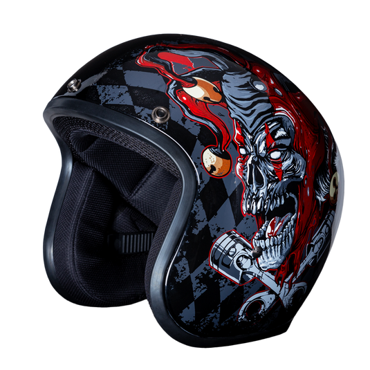 DOT Approved Daytona Cruiser Open Face Motorcycle Helmet - Men, Women & Youth - With Visor & Graphics - W/ Joker